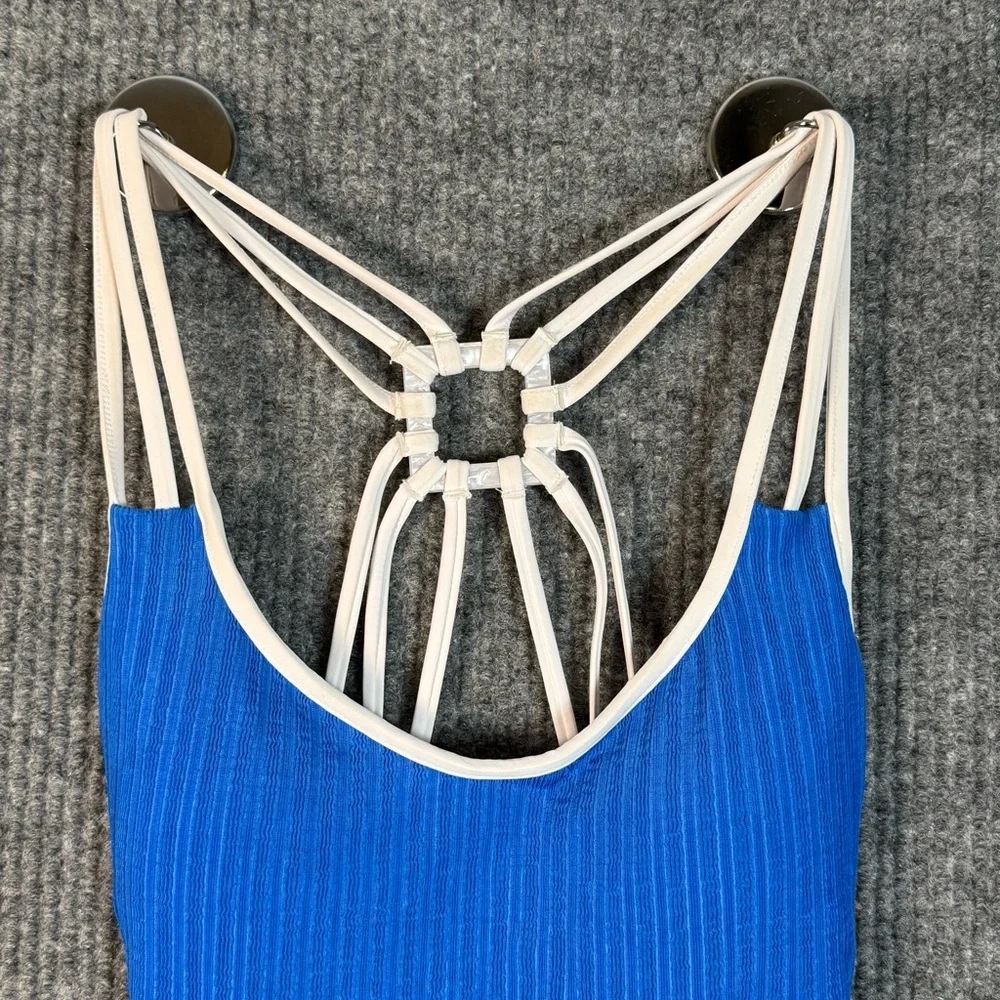 Becca Coral Crush One-Piece Blue Ribbed Strappy Racerback Swimsuit Size M